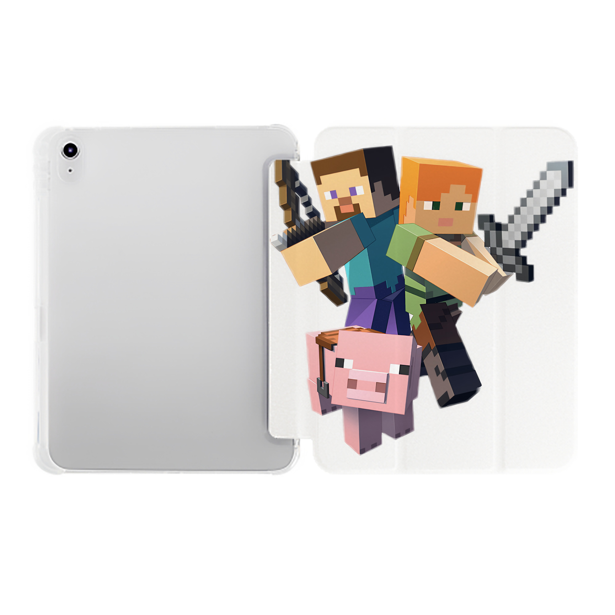 （画像用） マインクラフト ブロックの世界 Minecraft MC Block world IPad ケース ペン収納付き 三つ折りスタンド PUレザー×シリコン 対応機種9.5/10.5/10.9インチ